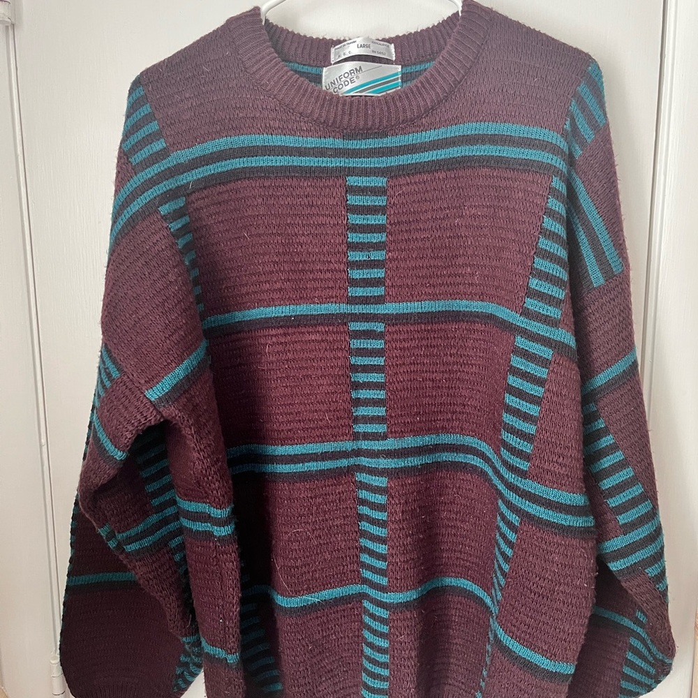 Vintage Burgundy and Teal Striped Sweater